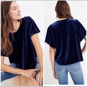 Madewell velvet butterfly top. Pewter-blue.
